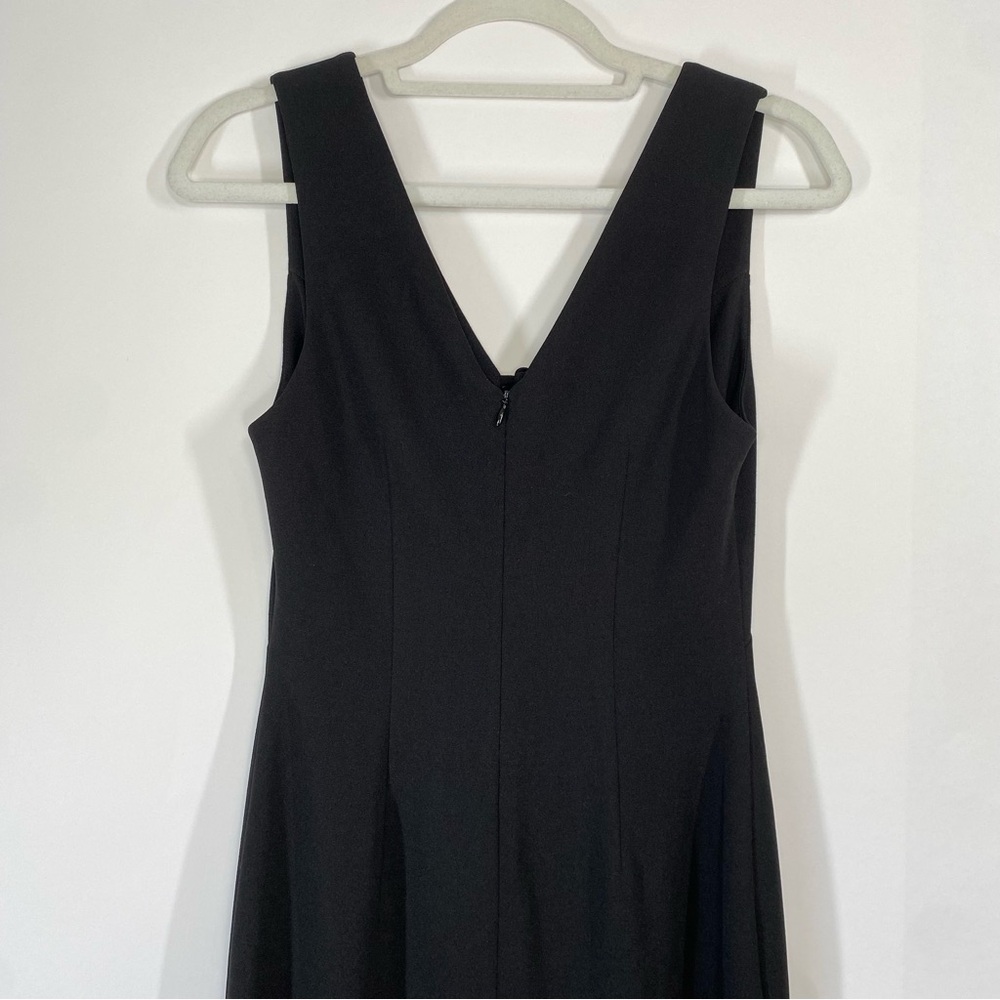 Krisa Black Tie Front V Neck Sleeveless Sheath Midi Dress XS Back Slit Career - Picture 6 of 12